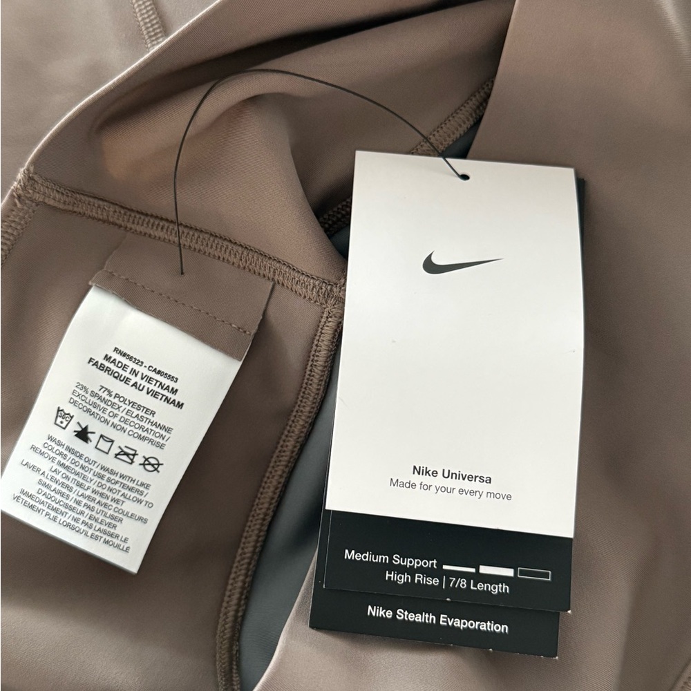 NIKE UNIVERSA Medium Support 7/8 Length High Rise Leggings Mink Brown Size M NEW - Picture 8 of 8